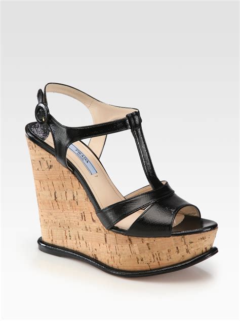 prada saffiano patent leather wedge shoe|Prada Livermore.